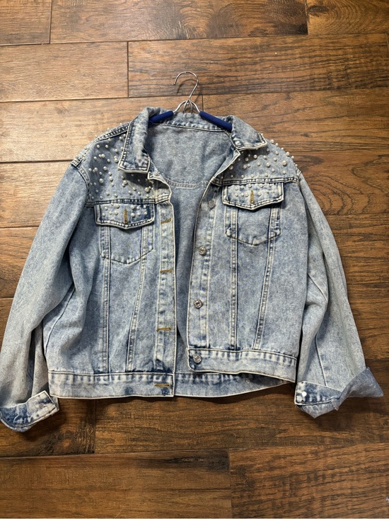 Jackets & Blazers - Pearl Embellished Jean Jacket
(light denim color)